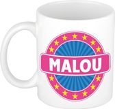 Bellatio Decorations Malou voornaam koffiemok - beker - wit/roze - 300 ml