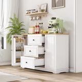 OKWISH Dressoir - 3 Lades En 2 Deuren - Verstelbare Planken Voor Keuken En Eetkamer - MDF Wit Houtkleur - 126x40x86 cm