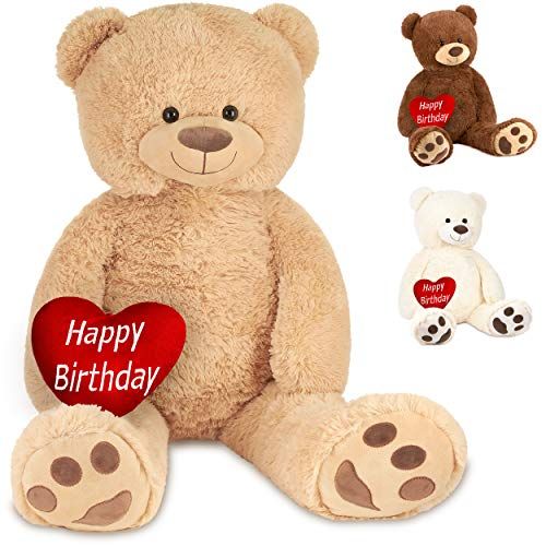 BRUBAKER XXL teddybeer 100 cm met Happy Birthday hart knuffeldier