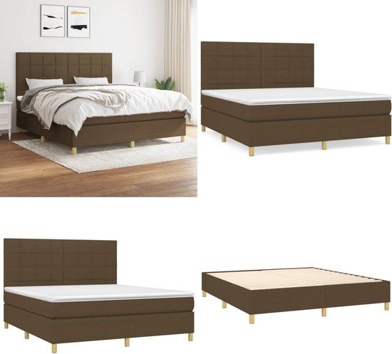 vidaXL Boxspring met matras stof donkerbruin 180x200 cm