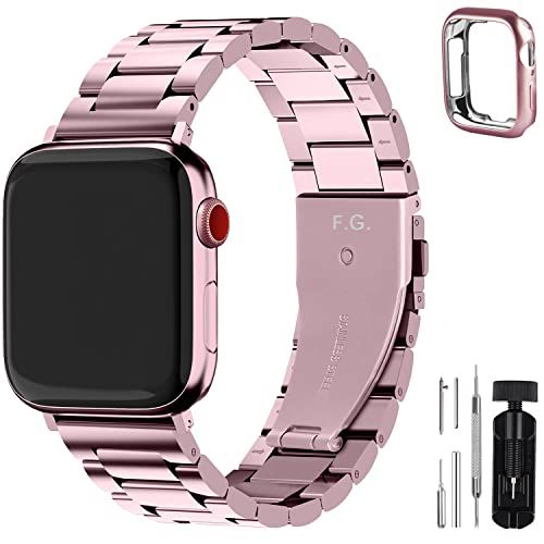 Fullmosa Compatibel met Apple Watch Band 38mm/40mm/41mm, roestvrijstalen horlogeband voor iWatch/Apple Watch SE, Series 7/6/5/4/3/2/1, 38mm/40mm/41mm Rose roze