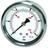 Glycerinmano. RIEGLER Glycerinmano. »Pressure line«, CrNi-stalen behuizing, aansluiting achter centra, G 1/4, kwaliteitsincl. 1,6, mes. 0-60,0 bar/850 psi, Ø63