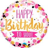 Folat Qualatex Folieballon dots Pink en Gold Happy Birthday to you