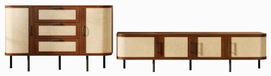 StarTech TV-meubel - Media meubel - 160 x 40 x 45 cm - Met kastjes en lades - Gevlochten riet - MDF - Notenhoutlook - Zwarte metalen poten