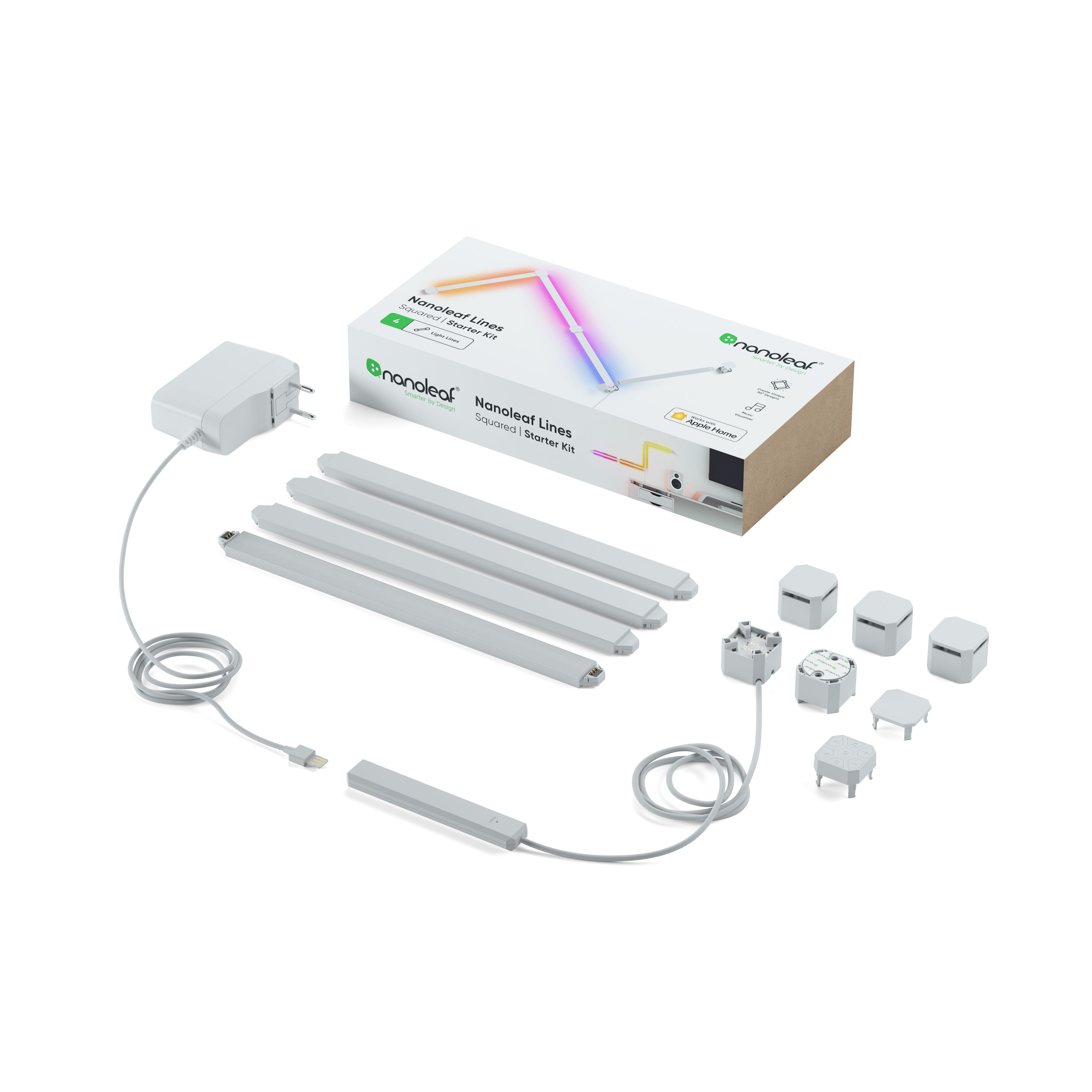 Nanoleaf Lines Squared Smarter Kit - RGB LED Light Bars - White - 4 Pack