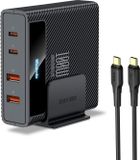 Chargeur 100W, station de charge, station de charge rapide PD, 4 ports, 2x USB-C, 2x USB, noir