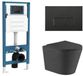 QeramiQ Dely Toiletset - inbouwreservoir Qeramiq Flush - slim zitting - kunststof mat zwarte bedieningsplaat - rechthoekige knoppen - mat zwart