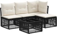 vidaXL Tuinbankenset 5-delig Zwart Polyrattan