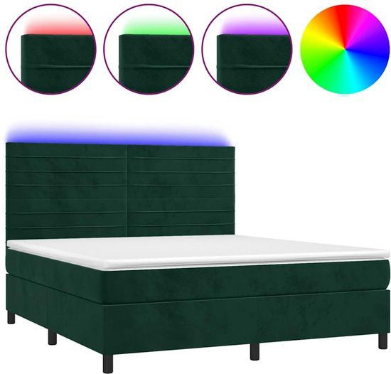 vidaXL Boxspring met matras en LED fluweel donkergroen 180x200 cm
