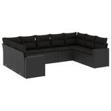 vidaXL 9-delige Loungeset met kussens, polyrattan, zwart