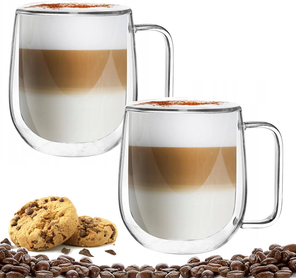 Altom Design Luxe Dubbelwandige Theeglazen - Cappuccinoglazen - Koffieglas dubbelwandig - Theeglas met oor- 300 ML - Set Van 2