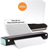 Pora&Co M08F - Thermal Printer - Portable A4 Printer - Includes 200 Sheets + Carrying Case - Print from Phone or Computer - Black/Green