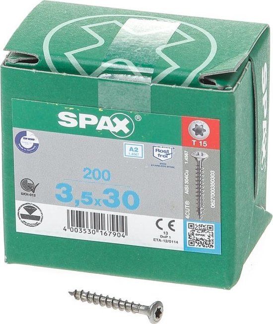 Spax Spaanplaatschroef lenskop RVS T-Star T15 3.5x30mm (200 stuks)