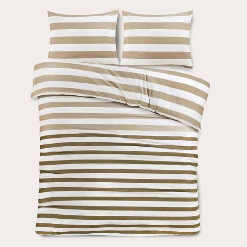 W katoen-polyester dekbedovertrek lits-jumeaux (240x220 cm) Beige Streep