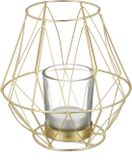Merkloos Relaxdays waxinelichthouder - geometrisch design - met glas - metaal - 14 x 14 cm - goud