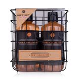 Accentra MEN'S COLLECTION cadeauset in metalen mand met lichaamsreiniger 300 ml, shampoo 300 ml, netspons 15 g, nagelborstel, berken- en cedergeur, bruin