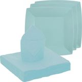 Santex feest/verjaardag servies set - 20x gebaksbordjes/25x servetten - lichtblauw - karton