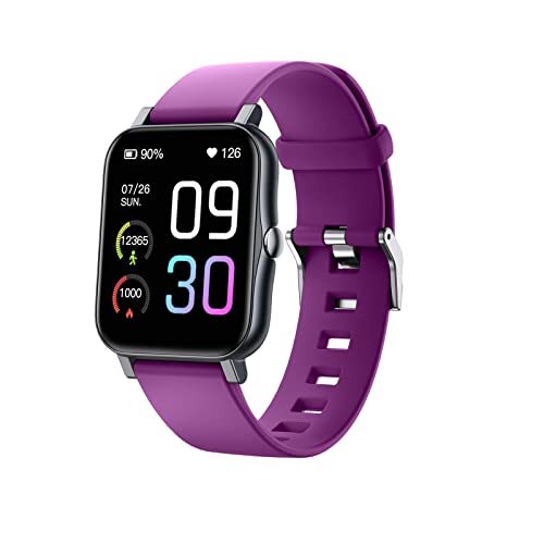 JUSHZ Smart Horloge voor Mannen Smart Horloges voor Vrouwen Smartwatch Sport Polsband Waterdicht Weer Temperatuur Meting Bluetooth Bellen Siliconen Polsband Magnetische Oplaadkabel, Paars, 1.7inch
