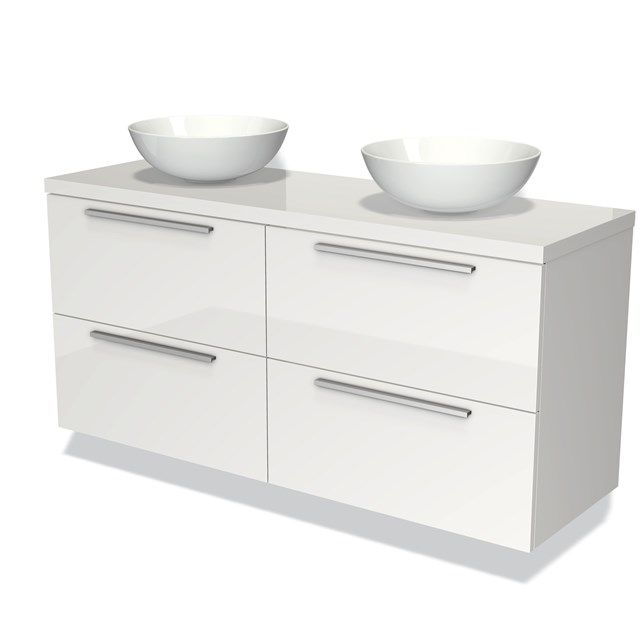 Maxaro Badkamermeubel voor Waskom 140 cm Modulo Plato Hoogglans Wit 4 Lades Vlak