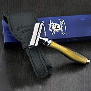 Haryali London Heren Classic DE Safety Shaving Razor met Hoorn Replica Handvat & Lederen Reizen Klassieke Gentleman Essentials > Reisuitrusting voor Hem