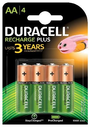 Duracell Rechargeable AA Batteries - 1300 mAh NiMH - 4 Pack