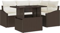 vidaXL Tuinbank Set 5-delig Bruin en Crème Polyrattan