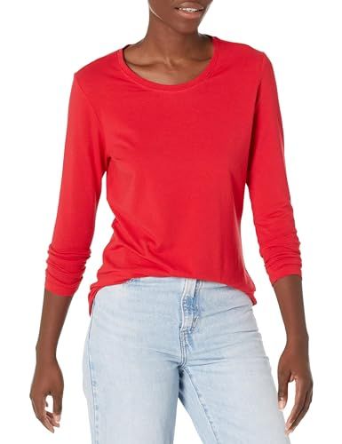 Amazon Essentials Women's Long-Sleeve Crewneck T-Shirt - Classic Fit - Cherry Red - S