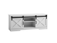 FineBuy Lowboard blanc 150x59,5x39,5 cm commode TV style champêtre moderne, meuble TV design haut, meuble TV avec deux portes coulissantes, commode TV salon