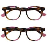 Opulize Ava 2 Stuks Vrouwen Dames Bruine Schildpad Roze Super Comfortabele Pasvorm Leesbril Scharnieren Met Veer RR62-4 +1,00