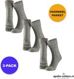 Apollo - Wollen Huissokken Unisex - 3-Pack Voordeel - Grijs - Maat 35/38