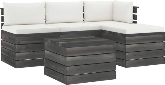 vidaXL 5-delige Loungeset met kussens pallet massief grenenhout