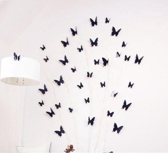 Merkloos 36x Black Butterfly Wall Stickers - 5cm - 3D Vinyl Wall Decoration