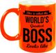Bellatio Decorations Shoppartners Bv What the worlds greatest boss looks like cadeau mok / beker 330 ml - neon oranje