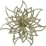 Kaemingk B.V. 1x pièce décoration fleur étoile de Noël champagne paillettes sur clip 14 cm