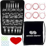 ChiaoGoo Twist Red Lace 10 cm complete 7400-C verwisselbare rondbreinaaldenset, maten US 2, 3, 4, 5, 6, 7, 8, 9, 10, 10,5, 11, 13, 15 met 6 koorden bundel met 1 Artsiga Crafts Project Bag