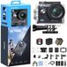 Caméra d'action 4K WiFi - Grand angle 170 degrés - Étanche jusqu'à 30 m - 2 batteries - Kit d'accessoires 19 pièces