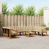 vidaXL Hoek loungeset 10 zitplekken Natuurlijk en beige Acacia hout