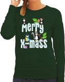 Bellatio Decorations Foute Kersttrui voor dames - Merry X-Mass - groen - kerst pinguin - schattig XXL