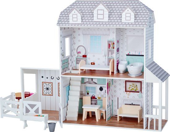 Teamson Kids Groot Houten Poppenhuis voor 12" Poppen - Wit/Grijs