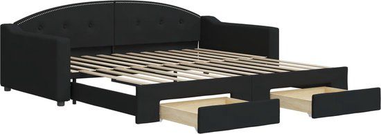 vidaXL Slaapbank met onderschuifbed en lades, stof, zwart, 100x200 cm