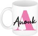 Bellatio Decorations Naam mok Anouk - roze - wit - keramiek - 300 ml - cadeau beker