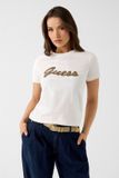 Guess T-shirt blanc crème avec logo perlé