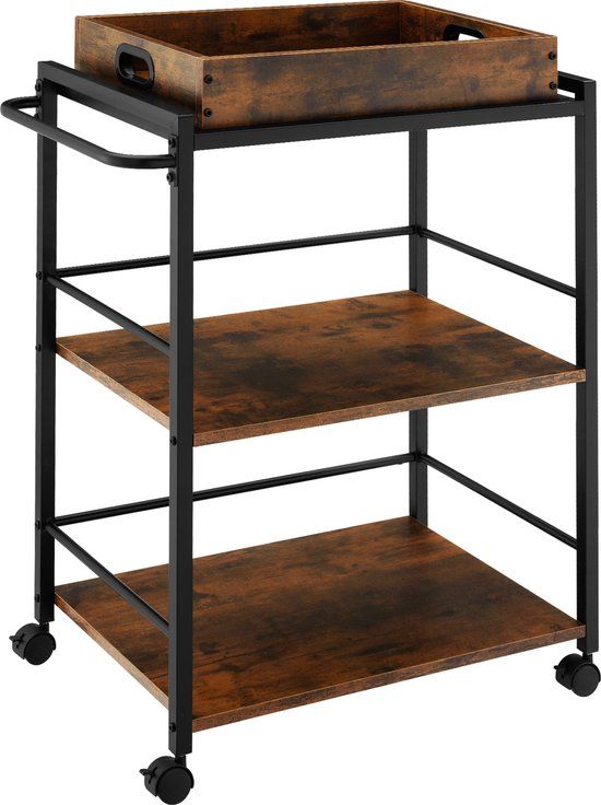 tectake® - Serveerwagen Worcester 65x41,5x87cm - industrieel donkerbruin - 404758