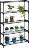 Merkloos Relaxdays Plantenrek binnen 5 etages zwart Metaal/Kunststof 140x91x28 cm