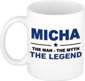 Bellatio Decorations Micha cadeau mok - man myth legend - naam koffiemok / beker - wit en blauw - 300 ml - verjaardag