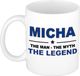 Bellatio Decorations Micha cadeau mok - man myth legend - naam koffiemok / beker - wit en blauw - 300 ml - verjaardag