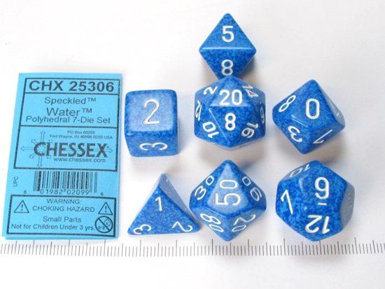 Chessex Speckled Water Dice Set - 7 Polyhedral Dice - White/Blue