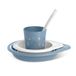 Suavinex, Spennenset voor kinderen + 6 maanden, servies voor kinderen, vaatwasmachinebestendig en magnetronbestendig. Inhoud: beker + bord + kom + lepel. My Family blauw