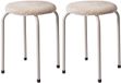Home & Styling Furry Bijzet krukje beige - 2x - metaal/stof - D40 x H48 cm