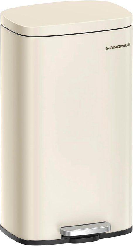 SONGMICS Vuilnisemmer keuken, 30 liter, afvalemmer, pedaalemmer, keukenafvalemmer met softclose-deksel en binnenemmer, staal, zandbeige